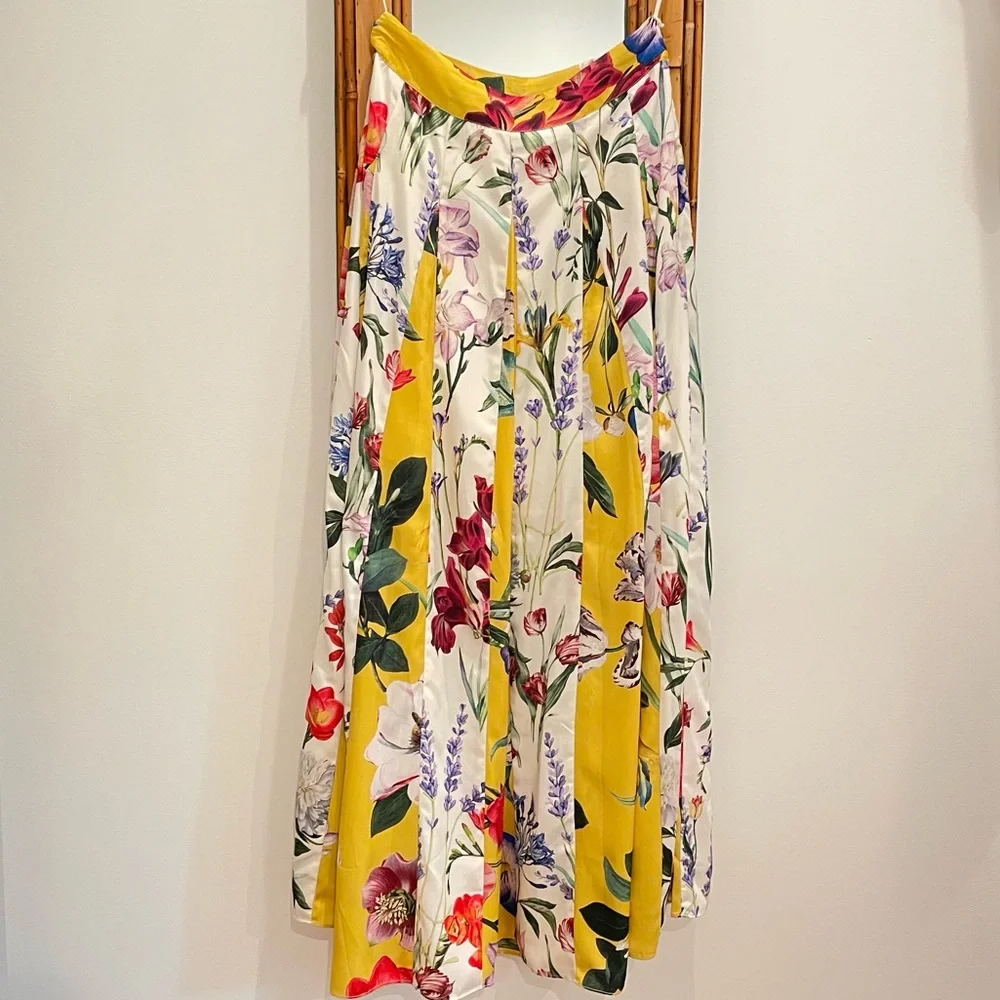 Rococo Sand Anthropologie floral maxi skirt white yellow 0 - Picture 2 of 5